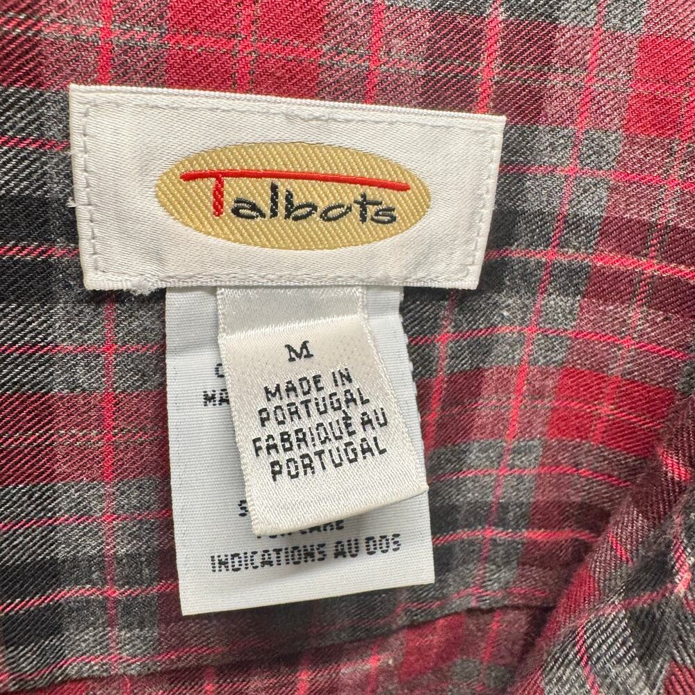 Talbots Shirt Womens Medium Red Black Plaid Cotton Button Up Flannel Vintage - Picture 2 of 8